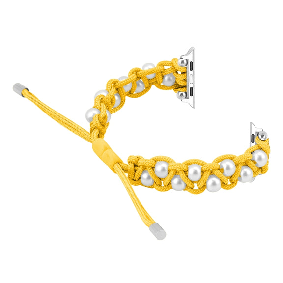 For Apple Watch SE 2023 40mm Paracord Gypsophila Beads Drawstring Braided Watch Band(Yellow)