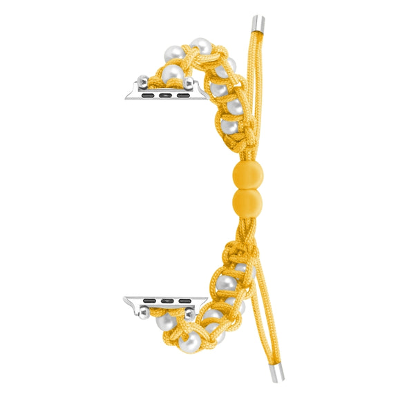 For Apple Watch Ultra 2 49mm Paracord Gypsophila Beads Drawstring Braided Watch Band(Yellow)