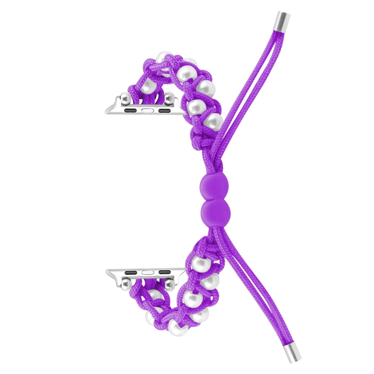 For Apple Watch Series 9 45mm Paracord Gypsophila Beads Drawstring Braided Watch Band(Purple)