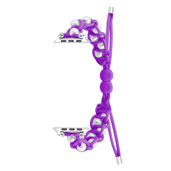 For Apple Watch Series 9 45mm Paracord Gypsophila Beads Drawstring Braided Watch Band(Purple)