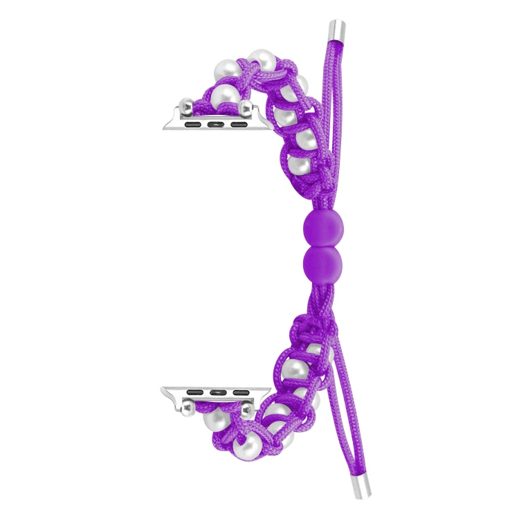 For Apple Watch Series 9 41mm Paracord Gypsophila Beads Drawstring Braided Watch Band(Purple)