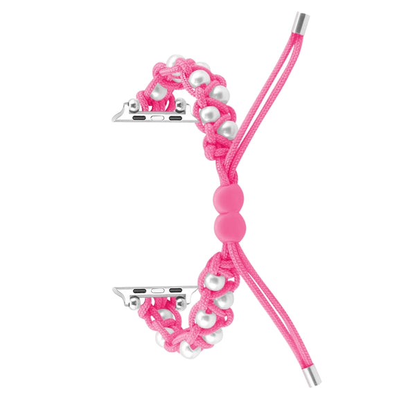 For Apple Watch Ultra 49mm Paracord Gypsophila Beads Drawstring Braided Watch Band(Pink)