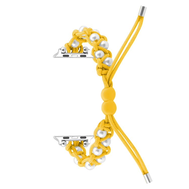 For Apple Watch Ultra 49mm Paracord Gypsophila Beads Drawstring Braided Watch Band(Yellow)