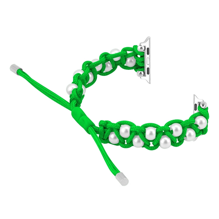 For Apple Watch Ultra 49mm Paracord Gypsophila Beads Drawstring Braided Watch Band(Green)