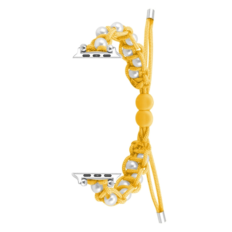 For Apple Watch Series 8 41mm Paracord Gypsophila Beads Drawstring Braided Watch Band(Yellow)