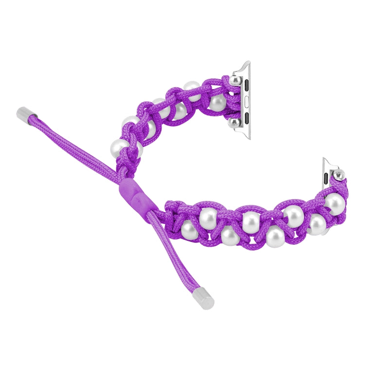 For Apple Watch Series 8 45mm Paracord Gypsophila Beads Drawstring Braided Watch Band(Purple)