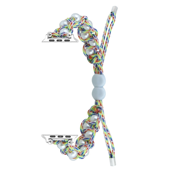 For Apple Watch SE 2022 40mm Paracord Gypsophila Beads Drawstring Braided Watch Band(Rainbow)
