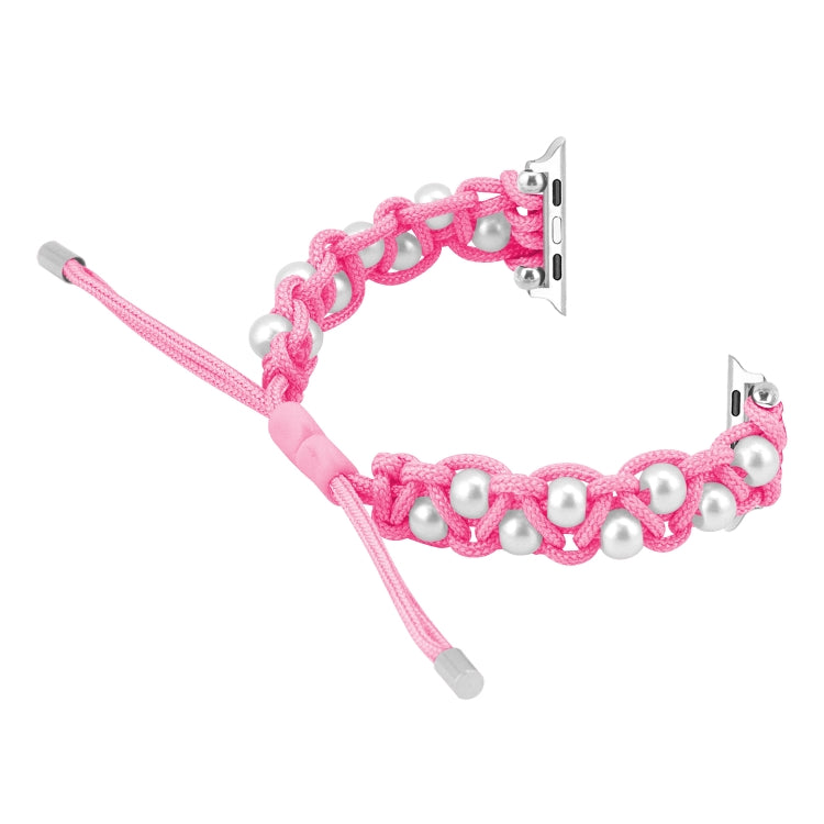 For Apple Watch SE 2022 40mm Paracord Gypsophila Beads Drawstring Braided Watch Band(Pink)