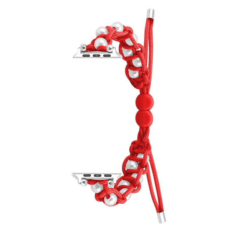 For Apple Watch SE 2022 40mm Paracord Gypsophila Beads Drawstring Braided Watch Band(Red)