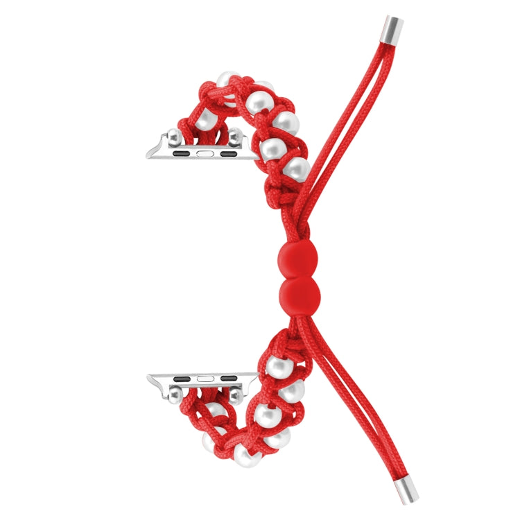 For Apple Watch SE 2022 40mm Paracord Gypsophila Beads Drawstring Braided Watch Band(Red)