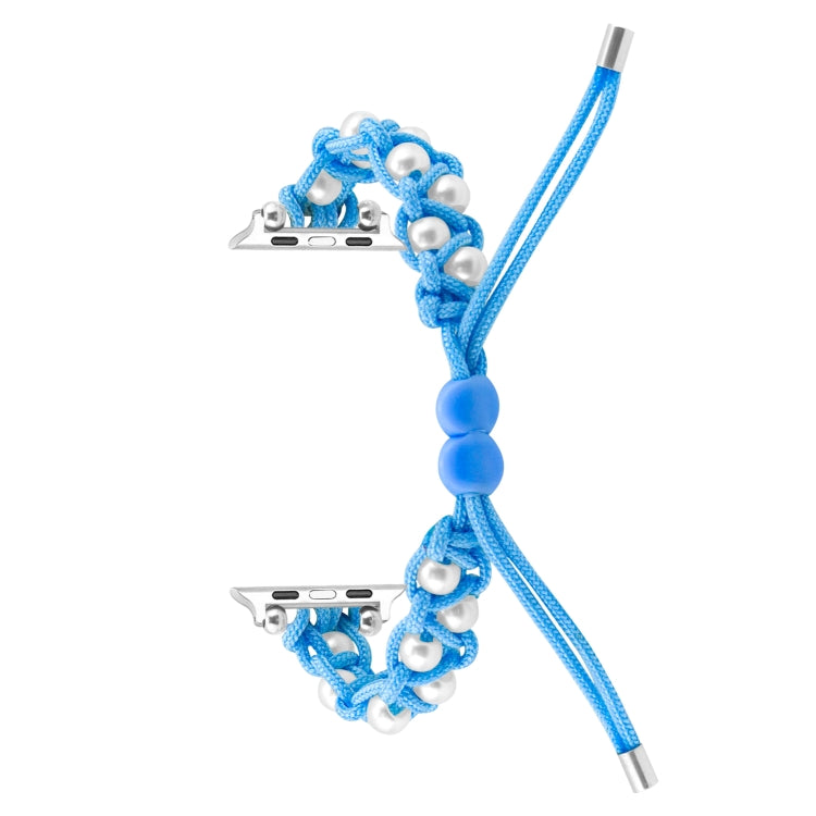 For Apple Watch SE 2022 40mm Paracord Gypsophila Beads Drawstring Braided Watch Band(Blue)