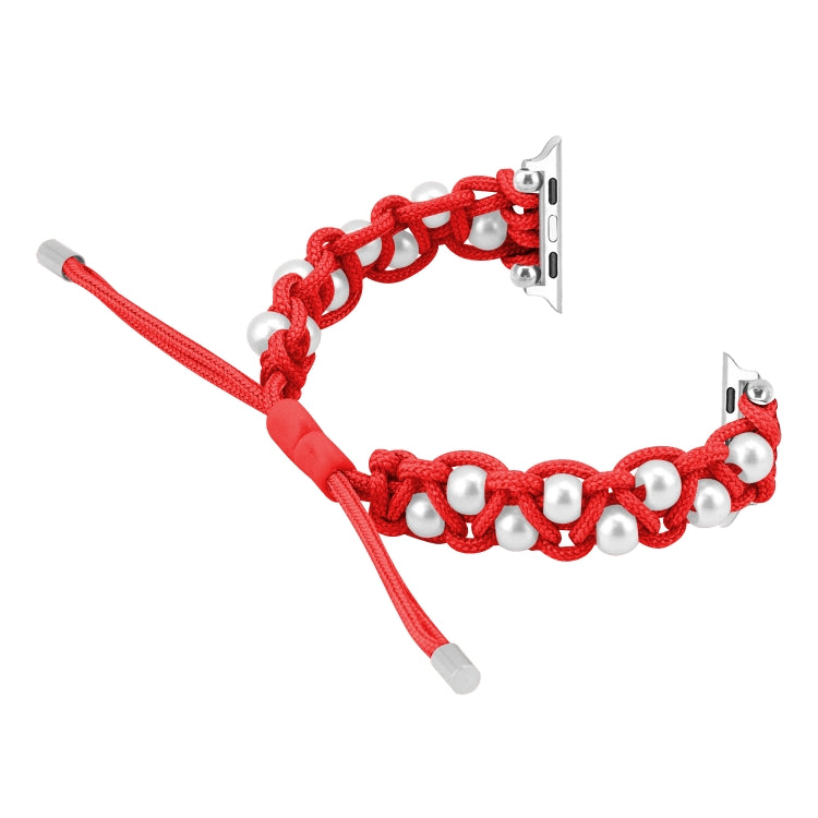 For Apple Watch SE 2022 44mm Paracord Gypsophila Beads Drawstring Braided Watch Band(Red)