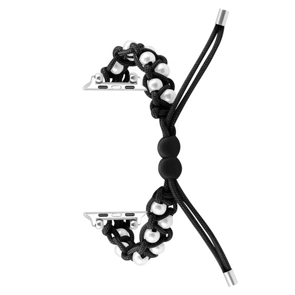 For Apple Watch Series 7 45mm Paracord Gypsophila Beads Drawstring Braided Watch Band(Black)