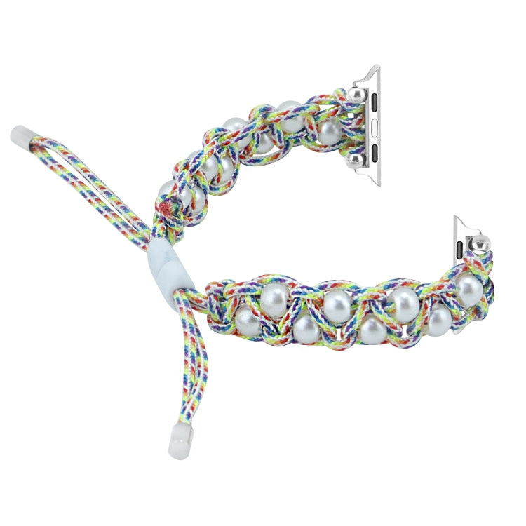 For Apple Watch Series 5 44mm Paracord Gypsophila Beads Drawstring Braided Watch Band(Rainbow)