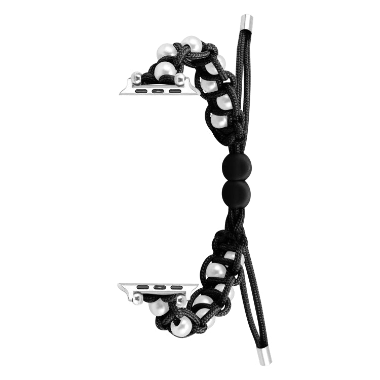 For Apple Watch Series 4 40mm Paracord Gypsophila Beads Drawstring Braided Watch Band(Black)