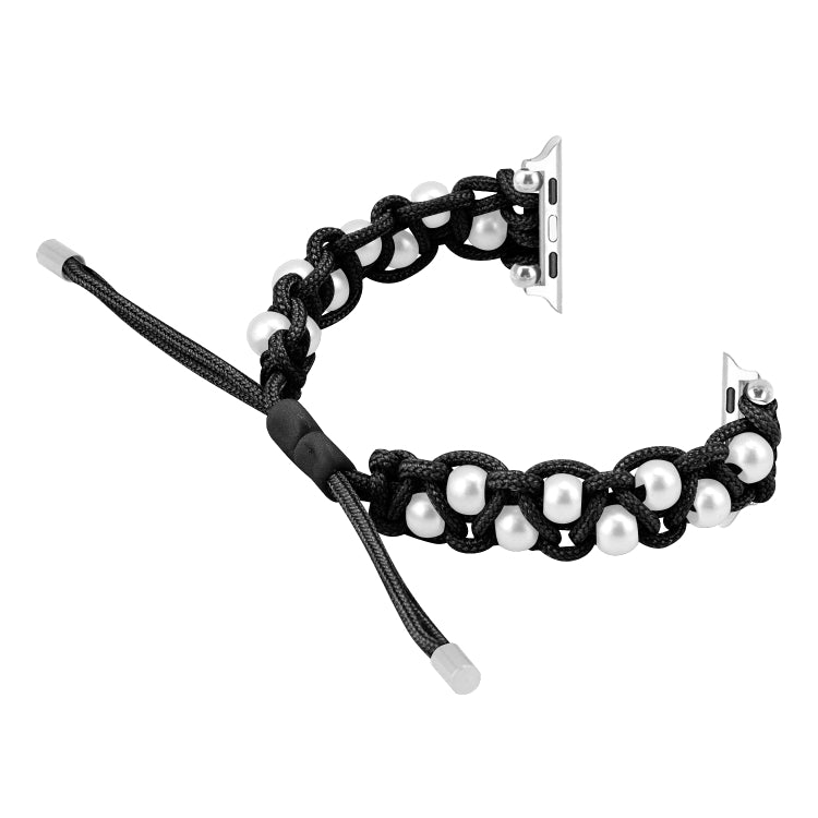 For Apple Watch Series 3 42mm Paracord Gypsophila Beads Drawstring Braided Watch Band(Black)