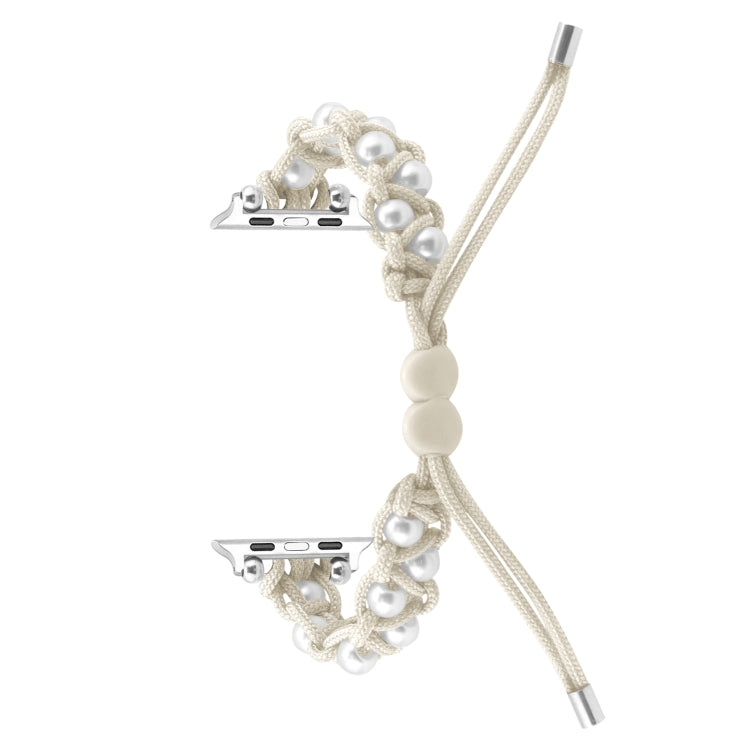 For Apple Watch 42mm Paracord Gypsophila Beads Drawstring Braided Watch Band(White)