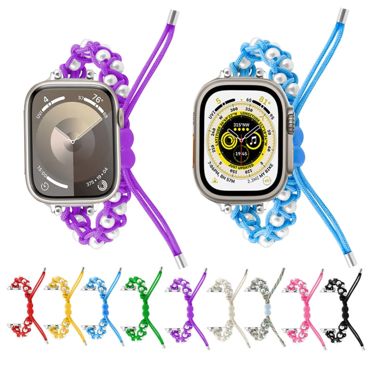 For Apple Watch Series 2 38mm Paracord Gypsophila Beads Drawstring Braided Watch Band(Green)