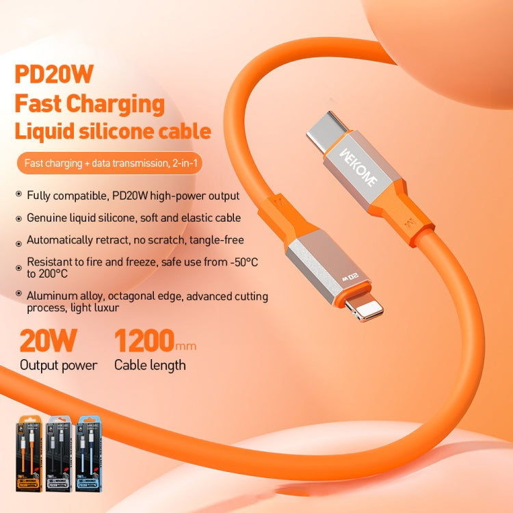 WK WDC-17 PD 20W USB-C/Type-C to 8 Pin Silicone Data Cable, Length: 1.2m(Black)