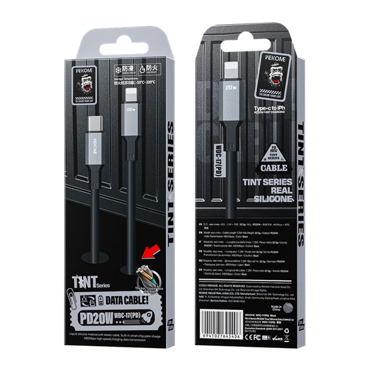 WK WDC-17 PD 20W USB-C/Type-C to 8 Pin Silicone Data Cable, Length: 1.2m(Black)