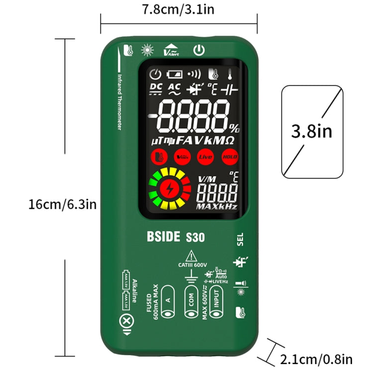 BSIDE S30 Smart Color Screen Infrared Temperature Measurement Multimeter(Black)