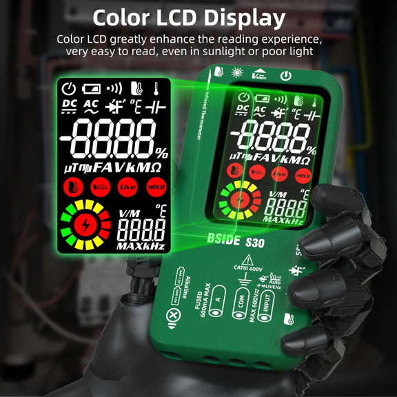 BSIDE S30 Smart Color Screen Infrared Temperature Measurement Multimeter(Black)