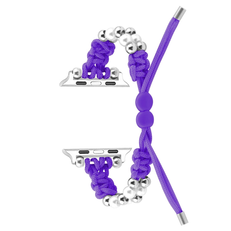 For Apple Watch Series 9 41mm Paracord Row Beads Drawstring Braided Watch Band(Purple)
