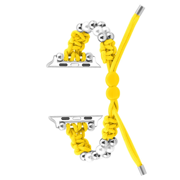For Apple Watch Ultra 49mm Paracord Row Beads Drawstring Braided Watch Band(Yellow)