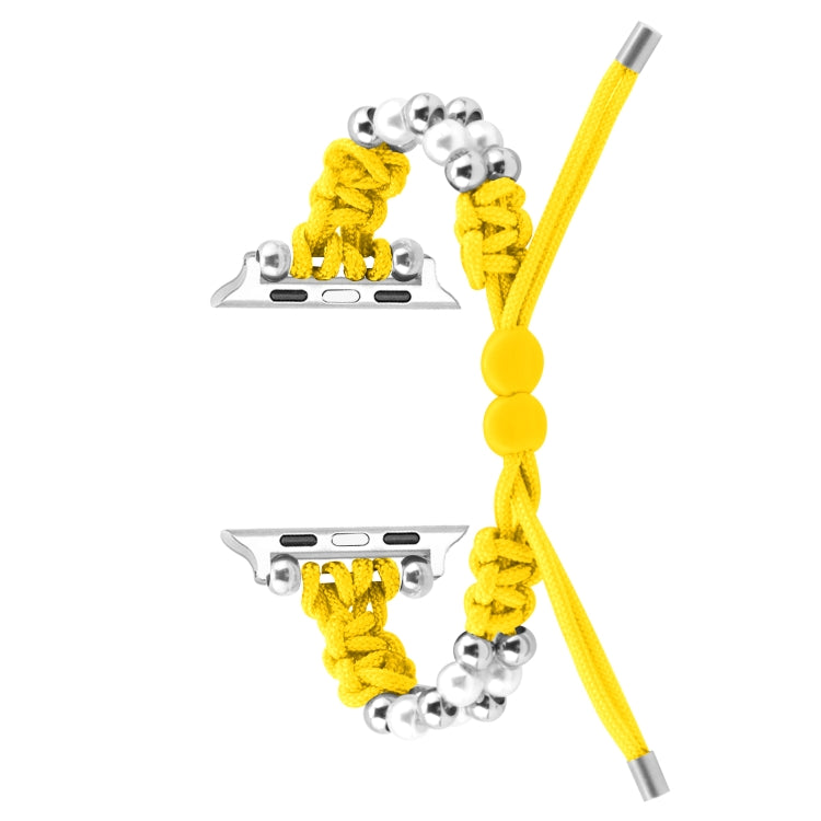 For Apple Watch Ultra 49mm Paracord Row Beads Drawstring Braided Watch Band(Yellow)