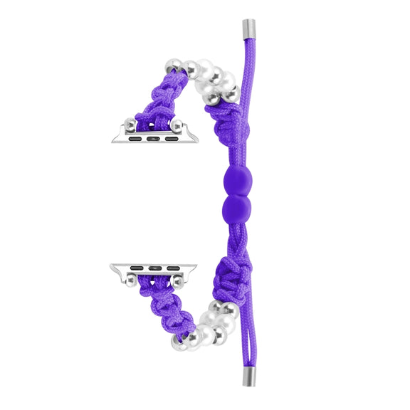 For Apple Watch Series 8 41mm Paracord Row Beads Drawstring Braided Watch Band(Purple)