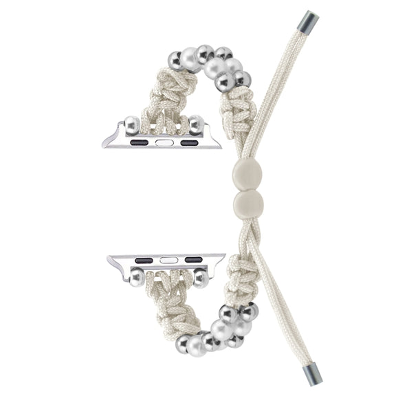 For Apple Watch SE 40mm Paracord Row Beads Drawstring Braided Watch Band(White)