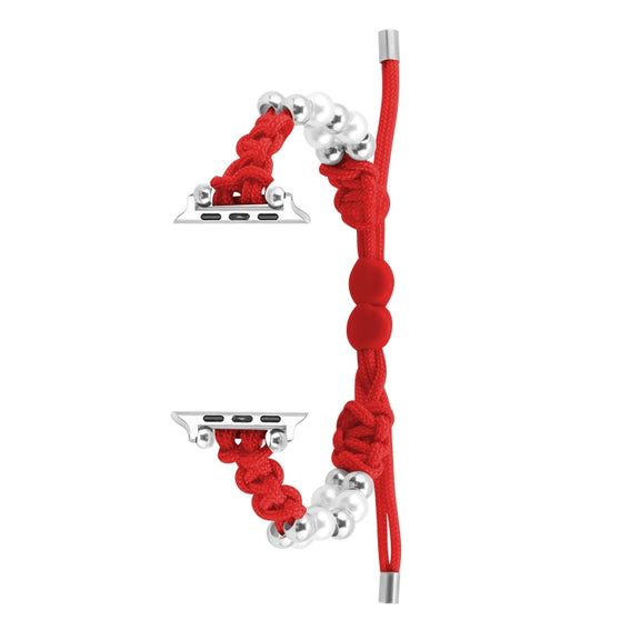 For Apple Watch SE 40mm Paracord Row Beads Drawstring Braided Watch Band(Red)