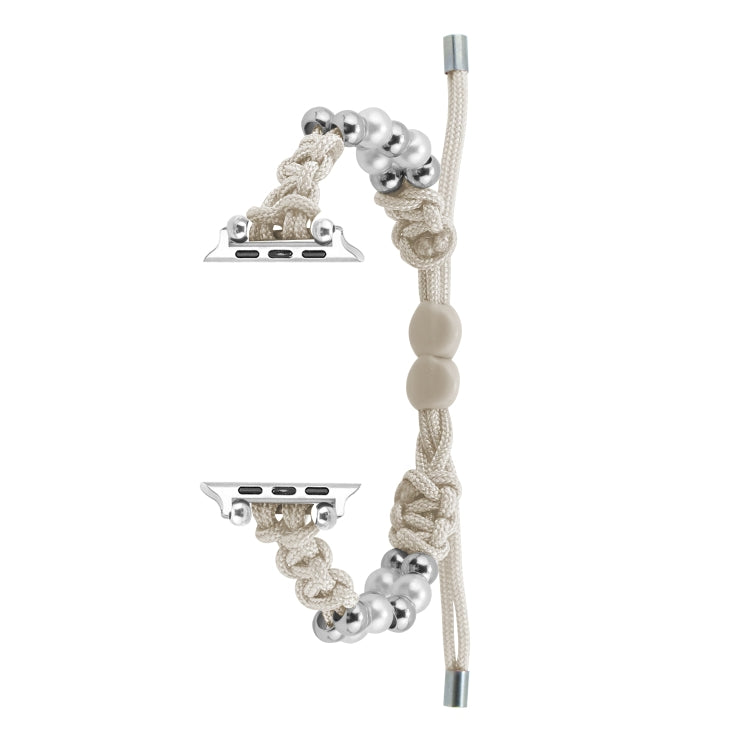 For Apple Watch 42mm Paracord Row Beads Drawstring Braided Watch Band(White)