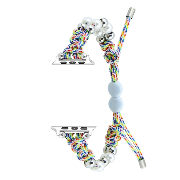 For Apple Watch 42mm Paracord Row Beads Drawstring Braided Watch Band(Rainbow)