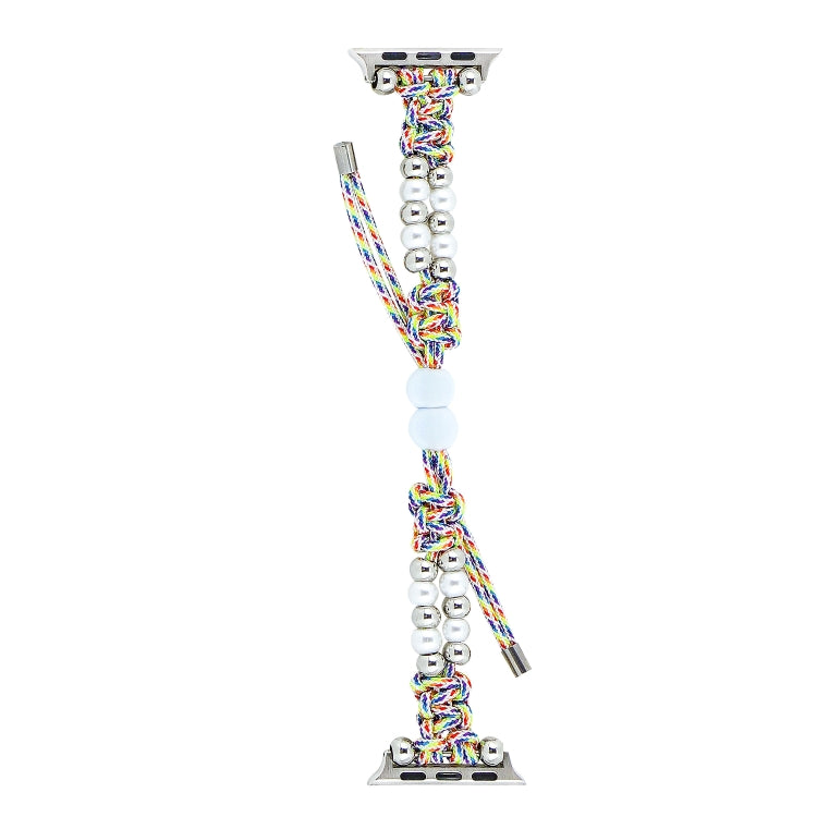 For Apple Watch 42mm Paracord Row Beads Drawstring Braided Watch Band(Rainbow)