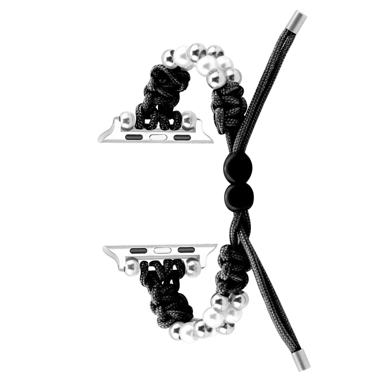 For Apple Watch 42mm Paracord Row Beads Drawstring Braided Watch Band(Black)