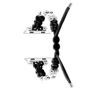 For Apple Watch 42mm Paracord Row Beads Drawstring Braided Watch Band(Black)