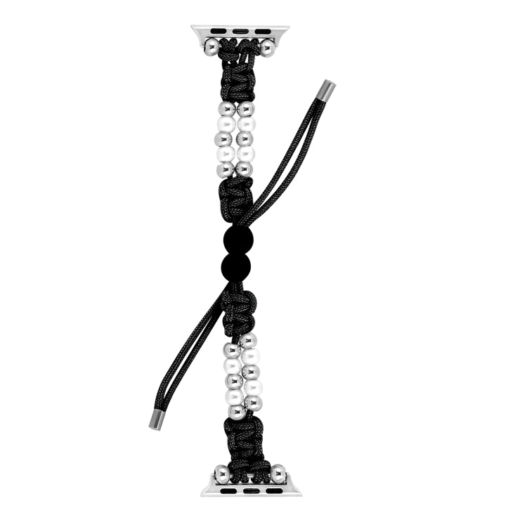 For Apple Watch 42mm Paracord Row Beads Drawstring Braided Watch Band(Black)