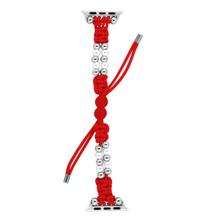 For Apple Watch 42mm Paracord Row Beads Drawstring Braided Watch Band(Red)