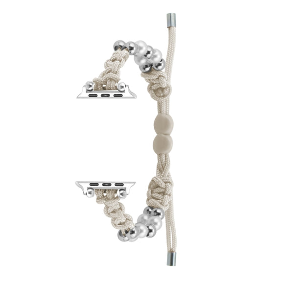 For Apple Watch 38mm Paracord Row Beads Drawstring Braided Watch Band(White)
