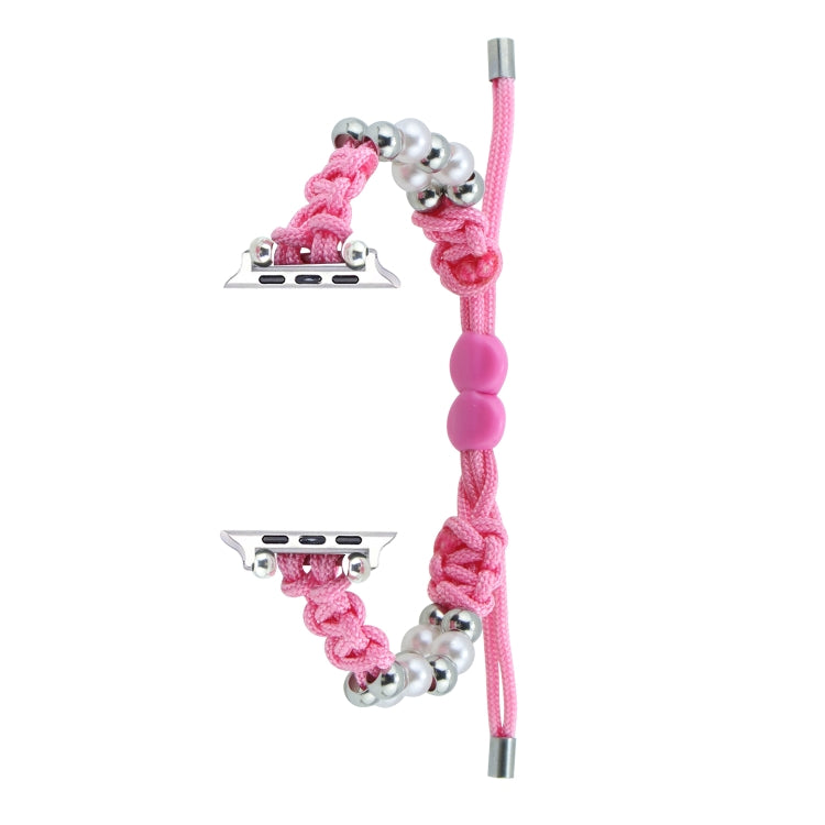 For Apple Watch 38mm Paracord Row Beads Drawstring Braided Watch Band(Pink)