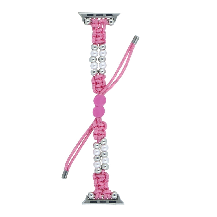 For Apple Watch 38mm Paracord Row Beads Drawstring Braided Watch Band(Pink)