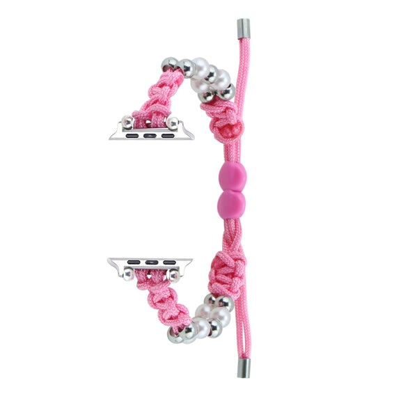 For Apple Watch 38mm Paracord Row Beads Drawstring Braided Watch Band(Pink)