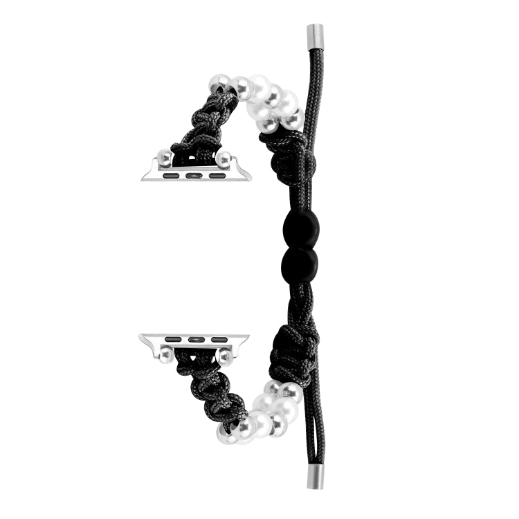 For Apple Watch 38mm Paracord Row Beads Drawstring Braided Watch Band(Black)