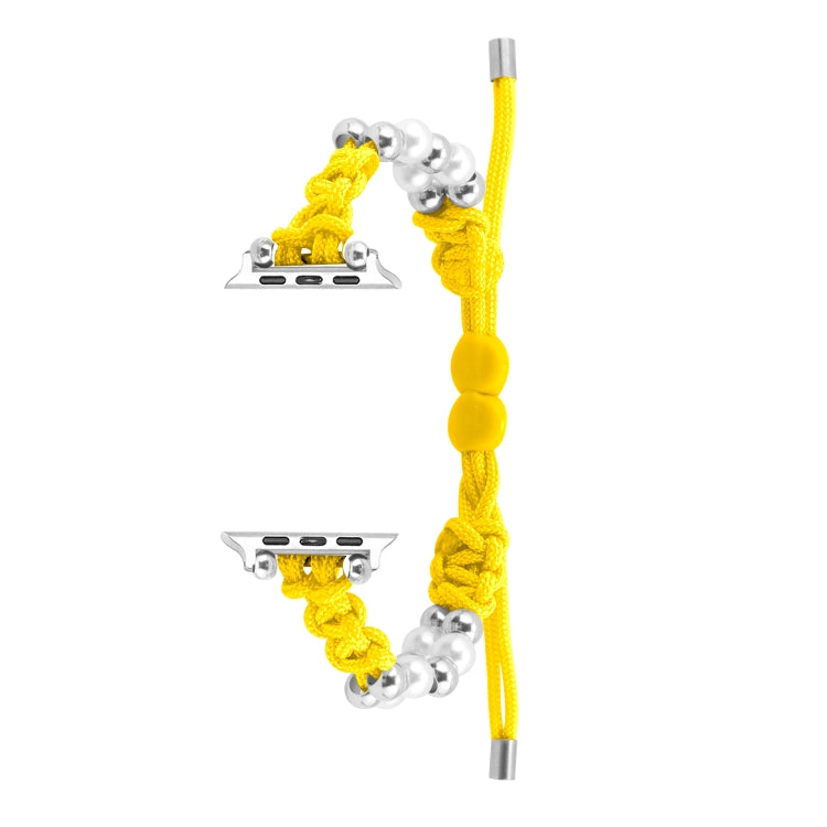For Apple Watch 38mm Paracord Row Beads Drawstring Braided Watch Band(Yellow)