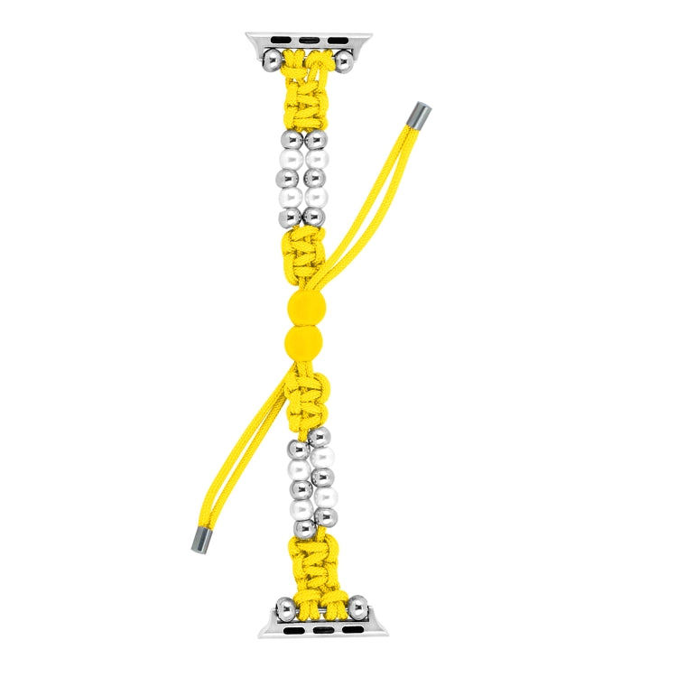 For Apple Watch 38mm Paracord Row Beads Drawstring Braided Watch Band(Yellow)