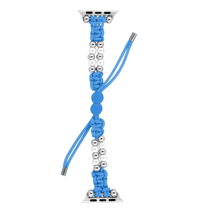 For Apple Watch 38mm Paracord Row Beads Drawstring Braided Watch Band(Blue)