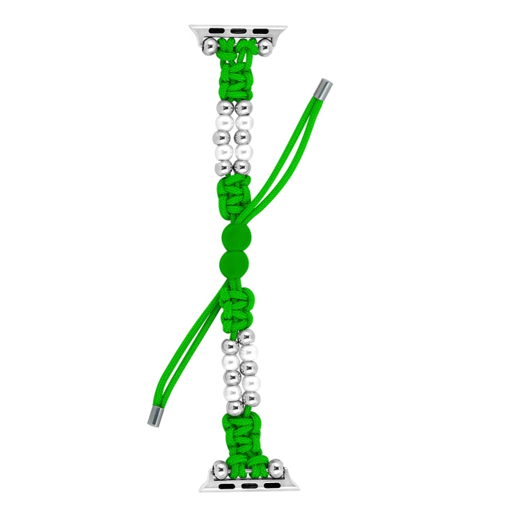 For Apple Watch 38mm Paracord Row Beads Drawstring Braided Watch Band(Green)