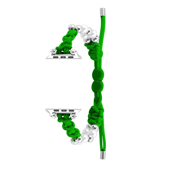 For Apple Watch 38mm Paracord Row Beads Drawstring Braided Watch Band(Green)
