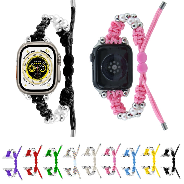 For Apple Watch 38mm Paracord Row Beads Drawstring Braided Watch Band(White)